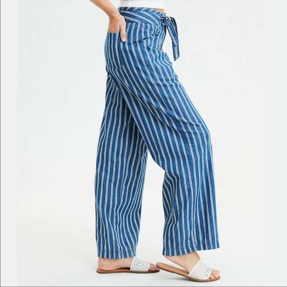 American Eagle High Waist Striped Tie Pants Sz 4 - Picture 2 of 10